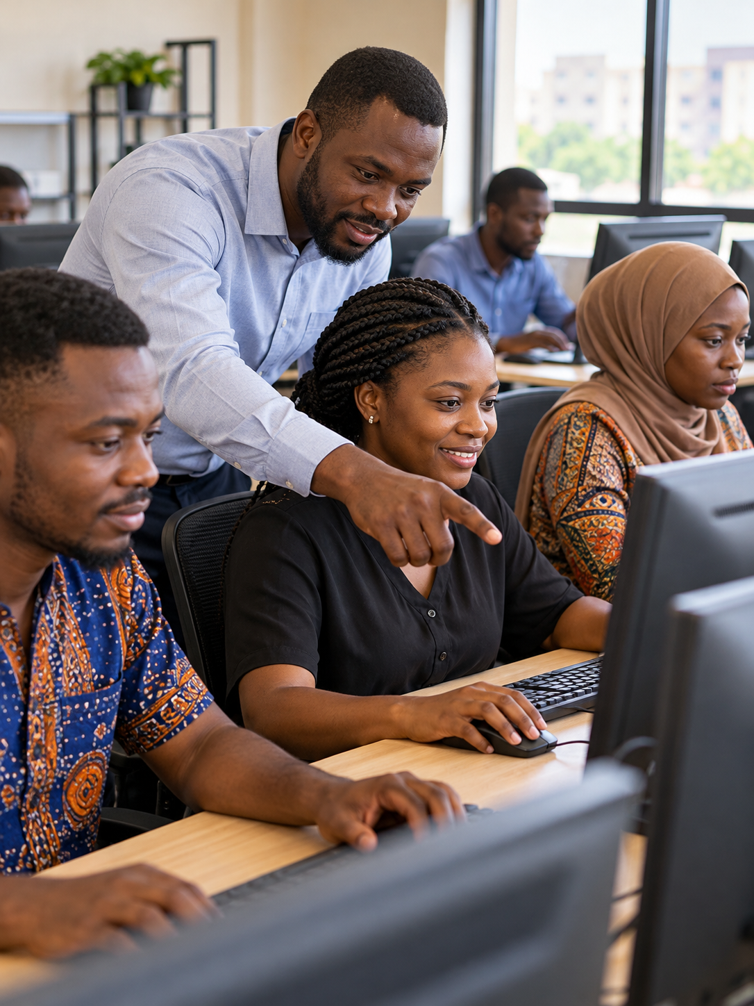 Learners developing digital skills with an instructor