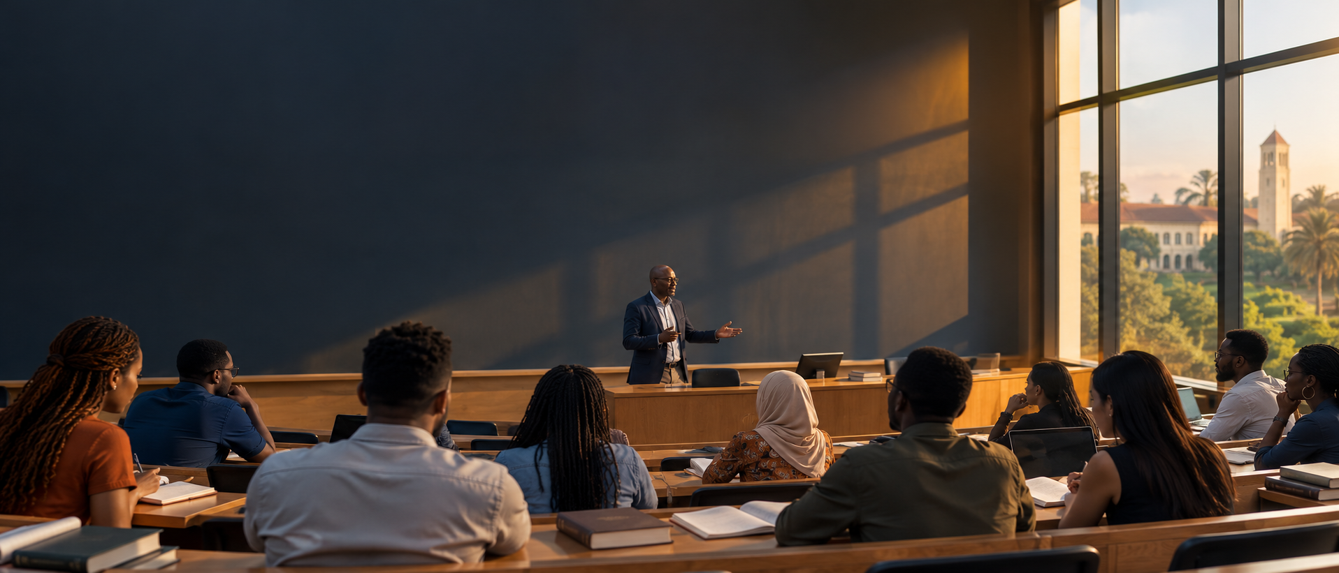 Students learning with a lecturer in a university classroom